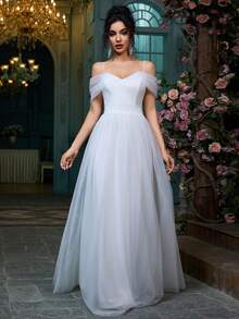 女士优雅鸡尾酒会礼服，正式超长开叉大腿晚间婚礼宾客礼服，金属面料，成熟性感，适合正式派对、毕业派对、婚礼、舞台表演、单身派对、春夏秋 - 白色 - 查看 2