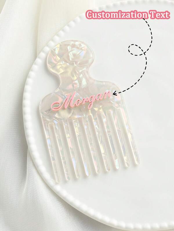 1 pieza Tenedor de pelo elegante personalizado - Diseño de estilo vintage de acetato, peineta de pelo con textura de perla con nombre personalizado - Accesorio de pelo único para mujeres, peineta de dientes anchos, regalo perfecto para cumpleaños/dama de honor/novia/Día de la Madre