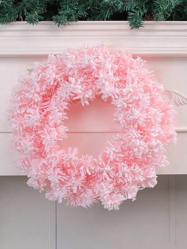1pc Romantic Pink & White Artificial Floral Wreath, Home Decor, Holiday Hanging Ornament, Party Supplies, Suitable For All Seasons Front Door Decoration Christmas Decorations Room Decor Christmas