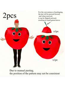 Fun Tomato Costume Set (With Headwear) Fo22pcs/R Both Men And Women, Fruit-Themed Cosplay Costume, Lightweight And Breathable Fabric, Eye And Mouth Design, Essential For Halloween, Book Day, Role-Playing And Theme Parties, Funny Character Design, Small Leaf Details, Durable Vegetable Shape, Exclusive For Enthusiasts