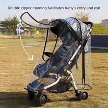 1pc Transparent Baby Stroller Rain Cover, Made Of EVA Material, Windproof, Waterproof, Dustproof, Snowproof, Insect-Proof, Elastic, Breathable, Easy Installation, Dual Zipper Design, Convenient To Use. 95% Of Models Are Suitable For All Seasons. - Clear - View 5