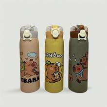Stainless Steel Thermal Bottle With Capybara Print For Children's School With Straw And Lock 500ml - Màu be - Xem 2