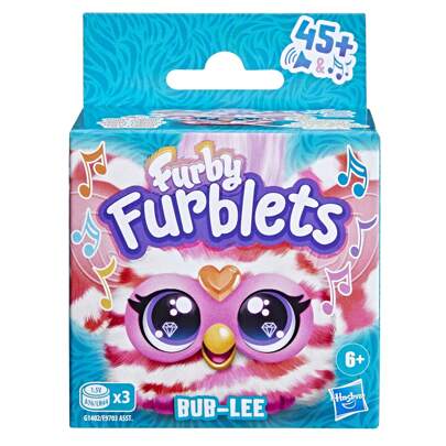 Hasbro Furby Furblets Bub-Lee Mini Amigo, talla grande de 45 sonidos y música, habla solo en Furbish, juguete de peluche electrónico, rosa y blanco, regalos de vuelta a clases, para niños de 6 años en adelante