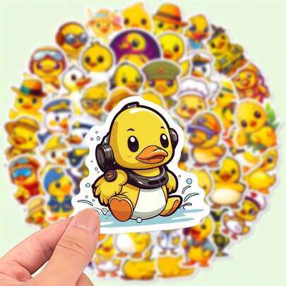 50pcs Cartoon Yellow Duck Stickers, Graffiti Decorative Stickers, Cute And Aesthetic Vinyl Stickers, Suitable For Water Bottles, Laptops, Phones, Skateboards, Guitars, Luggage, Scrapbooks, Helmets, Bicycles, Motorcycles, Cars, Teenager/Adult Party Decorations, Gifts, Theme, Ideal For Holidays And Rewards, Trash Can Stickers, Alphabet Stickers