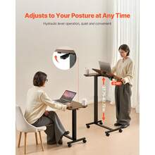 Overbed Table, Mobile Bed Side Table With Flip Desktop And 4 Wheels, Height & Angle Adjustable Rolling Laptop Desk With Cup Holder, Portable Over Bed Desk For Home, Office, Study, Wood + Black - 黑色 - 查看 2