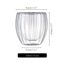 Set Of 6 Egg-Shaped Double-Layered Glass Cups, Vertical Stripe Design, Cold And Scald-Proof, Made Of Borosilicate Glass, Heat And Cold Resistant, Dishwasher Suitable, 250 Ml/8.5 Oz, Small Coffee Cups, Latte Cups, Also Suitable For Cappuccino, Tea, And Espresso - 無色 - 查看 2