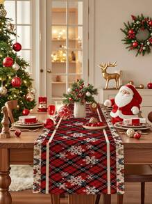 1pc Christmas Decorative Table Runner, Santa Claus, Christmas Tree, Snowflake Print, Digital Printing Technique, Christmas Table Decor, Multiple Size Options, Linen-Like Material, Suitable For Living Room, Dining Room, Gathering, Party