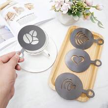4件套不锈钢咖啡拿铁艺术模具套装，创意图案（咖啡豆、树叶、心形、树叶），非常适合DIY卡布奇诺和热巧克力装饰。可重复使用，食品级，易于清洁。非常适合家庭咖啡师和咖啡店。模具，烘焙模具 - 银色/金色/黑色