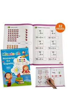 Cuaderno de práctica de escritura a mano de números españoles A4, libro de práctica de escritura cognitiva para educación de la primera infancia - Multicolor - Ver 6