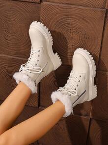 2026秋冬新款女鞋，时尚百搭休闲女鞋，女士踝靴，时尚女靴，切尔西踝靴，弹力女靴，女鞋 - 白色 - 查看 4