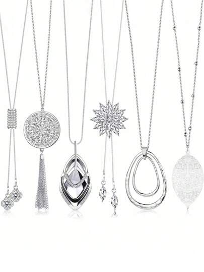 Xiacheng Long Necklaces For Women Tassel Pendant Necklace Circle Knot Bar Feather Leaf Sweater Necklace Statement Necklace For Women (1/6Pcs)