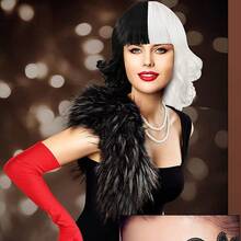 7pcs Black & White Witch Wig, Mask, Gloves, Cigarette Holder, Necklace Set, Halloween Funny Cosplay Costume Props, Euramerican Style, In Stock For Autumn/Winter