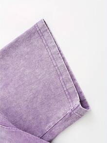 Star Pattern And "" Letter Print Men'S Summer Loose Fit Short Sleeved Washed Vintage 230g Pure Cotton Comfortable Breathable Casual Street Round Neck T-Shirt - 紫色 - 查看 3