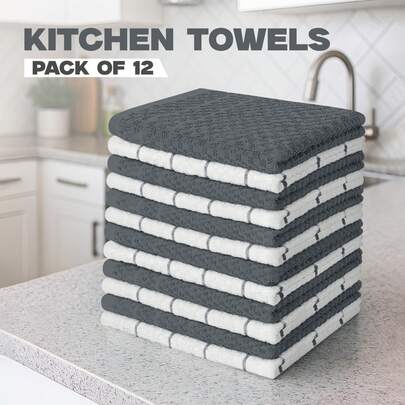 Utopia Towels Kitchen Towels [ EXPRESS DELIVERY ] – 38 * 64 Cm Black 100% Ring-Spun Cotton Dish Cloths With Dobby Weave, Super-Soft & Highly Absorbent Tea & Bar Towels, Durable, Machine-Washable & Quick-Drying For Home & Professional Use