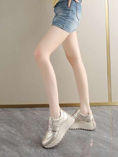 New Plus Size Women's Outdoor Casual Shoes, Thick Sole Elevated Glossy Design, Waterproof Non-Slip Lightweight Comfortable Platform Sneakers, Fashionable Chunky Gump Shoes, Popular In Europe, US And Asia, Flattering For Tall Women