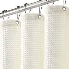 Waffle Weave Shower Curtain Cotton Fabric Texture Shower Curtain For Bathroom White,72Wx72L-314244 - Ivory - View 1