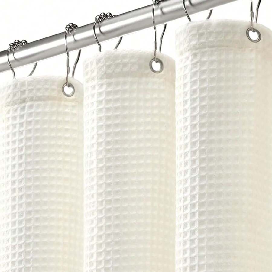Waffle Weave Shower Curtain Cotton Fabric Texture Shower Curtain For Bathroom White,72Wx72L-314244 - Ivory - View 1