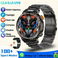 GUHUAVMI 男士户外运动智能手表（接听/拨打电话），2024 年最新款安卓 IOS 无线智能手表，坚固耐用的户外健身追踪器，指南针/AI 语音/计步器/睡眠/LED 手电筒，600 毫安时电池，适用于安卓/IOS - 黑色 - 查看 15
