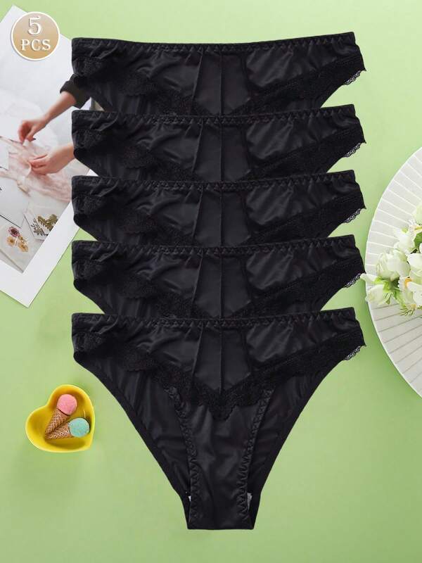 5件套经典简约女士内裤性感时尚舒适低腰蕾丝装饰三角裤短裤