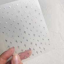 1pc 5D With Rhinestones Star Nail Art Stickers Luxury Laser Silvery Self Adhesive Cute Manicure Decals Decorations Accessories - 彩色 - 查看 3