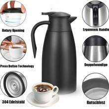 1,8 l Edelstahl-Thermoskanne, doppellagige Vakuum-Kaffeekanne, großes Öffnungsdesign, auslaufsicher und rutschfest, Ausgießen mit einer Taste/einfache Bedienung/großes Fassungsvermögen - Schwarz - Übersicht 1