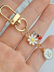 1pc Unisex A-Z Letter Stainless Steel Keychain, Minimalist Letter, Flower, Ladybug Design, Gift For Friends, Bag Pendant - Multicolor - View 21