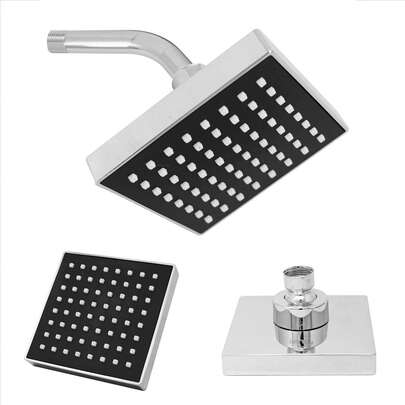 Regadera cuadrada 10cm incluye brazo, acabado  en color cromo y negro fabricado en PVC de alta resistencia para presión baja fácil instalación