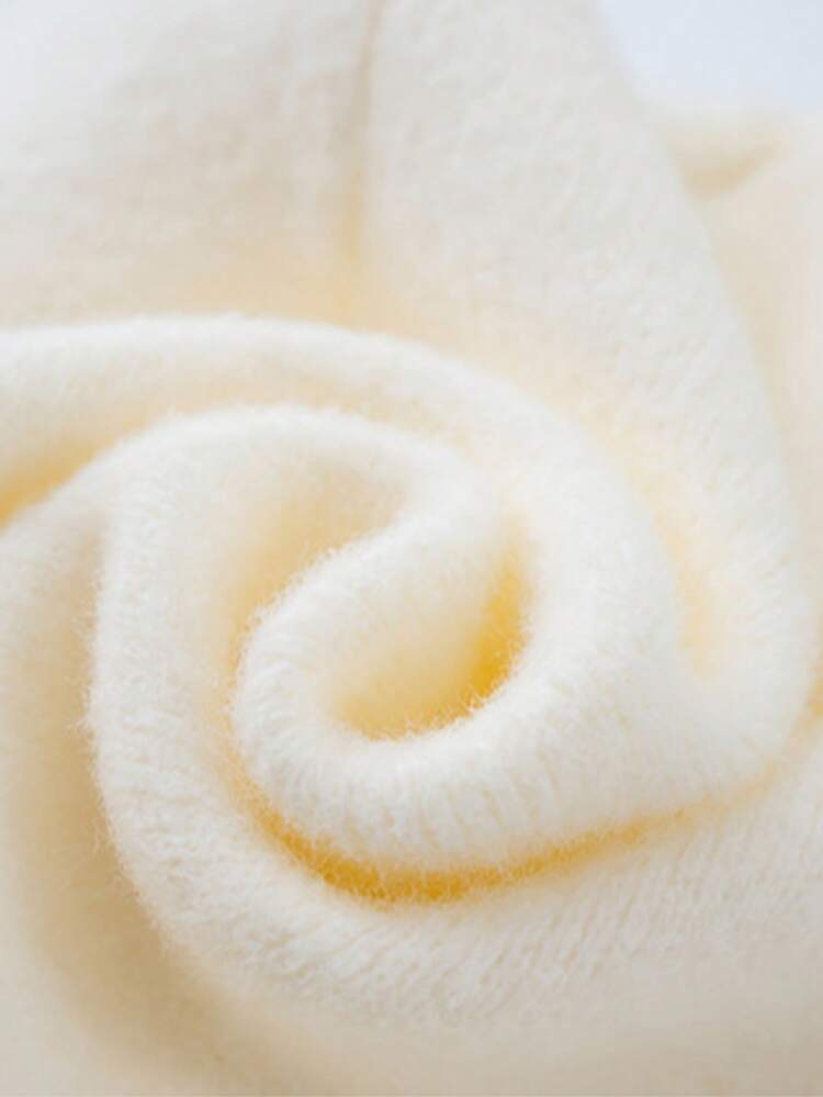 Fashionable Girls Floral Decor Casual Sports Style Crew Neck Knit Pullover Sweater, Suitable For Outdoor Activities And As A Gift For Girls On Holidays - White - View 3