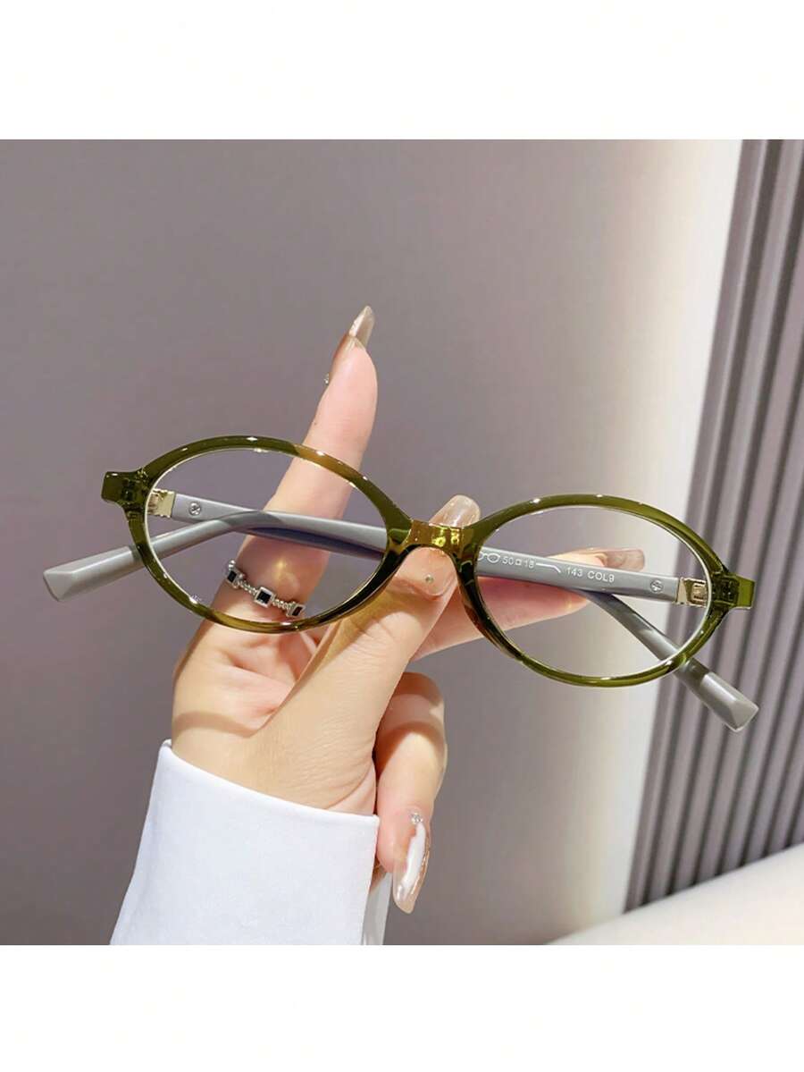 2025 Spring New Retro Oval Frame Nerd Glasses Frame, Solid Color Casual TPR (Thermoplastic Rubber) Non-Prescription Glasses - Multicolor - View 1