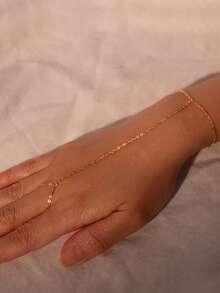 Pulsera de cadena de mano delicada chapada en oro, cadenas de eslabones hechas a mano que conectan brazaletes de arnés, joyería de mano para mujer, regalo, joyería de playa de verano - B2339 - Ver 2