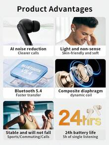 Tai nghe Bluetooth bán nhét tai Lenovo EA220 với tính năng khử tiếng ồn cuộc gọi thông minh bằng AI, âm thanh vòm không gian, Bluetooth V5.4 mới, thời lượng pin 24 giờ và bao bì tại Trung Quốc - đá mặt trăng màu trắng - Xem 2