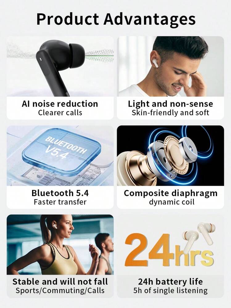 Tai nghe Bluetooth bán nhét tai Lenovo EA220 với tính năng khử tiếng ồn cuộc gọi thông minh bằng AI, âm thanh vòm không gian, Bluetooth V5.4 mới, thời lượng pin 24 giờ và bao bì tại Trung Quốc - đá mặt trăng màu trắng - Xem 2