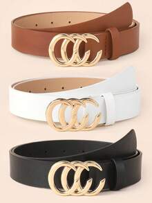 3pcs Fashionable Minimalist PU Leather Belt Set, Alloy Letter Buckle Waist Belt For Women, Suitable For Daily Commute - Multicolor - View 10