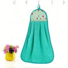 1PCS Decorative Kitchen Hand Towel With Apple Print, Turquoise Microfiber, Hanging Loop Design