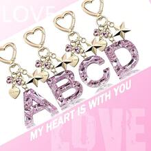 Cute Bling Keychain Initial Letter Butterfly Star Pink Purple Gift For Women Girls Bag Cup Charms Accessories-593312 - S-粉紅色 - 查看 5
