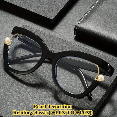 Fashion Large Frame Unisex Glasses, Featuring Personalized Colorful Cat-Eye Design With Pearl Decoration And Gradient Frame.
