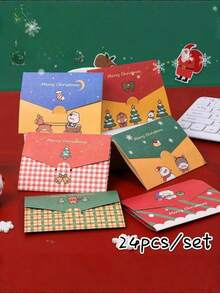 12Pcs Holiday Mini Christmas Card With Envelope - Happy Holiday Card Message Card Depicting Santa Claus, Snowman, Etc. - Perfect For Christmas Parties And New Year Celebrations, Christmas Card, Birthday Wishes Envelope - Multicolor - View 2