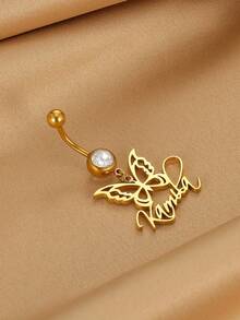 Custom Name Belly Ring, Zirconia Belly Ring, Customized Navel Ring, Belly Button Ring, Personalized Name Belly Ring, Gift For Her. Birthday Gifts Valentine's Day Gifts - Golden Butterfly - View 6