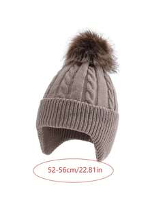 1 件儿童针织帽，带绒球，保暖护耳，适合男孩和女孩，秋冬季 - 1PC - 查看 3