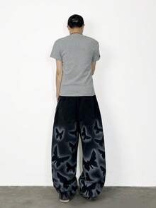 1 chiếc quần jean nam ống rộng, chất liệu denim mài, kiểu dáng thường ngày, vẽ tay, hiệu Hearty Haven (không kèm thắt lưng và phụ kiện) - màu đen - Xem 2