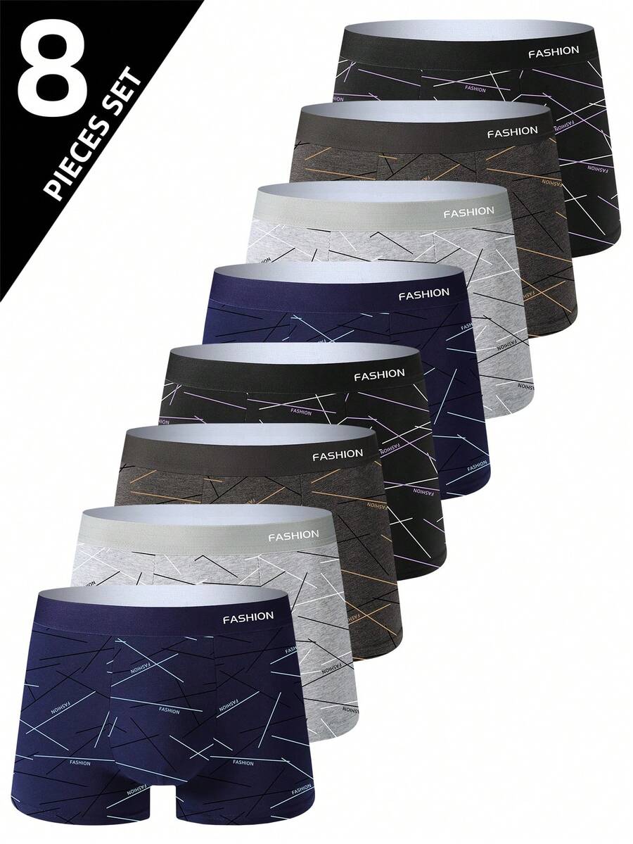 8 件/包男士透气舒适平角内裤，弹力运动短裤，休闲耐用内衣，适合日常穿着 - 黑色 - 查看 1