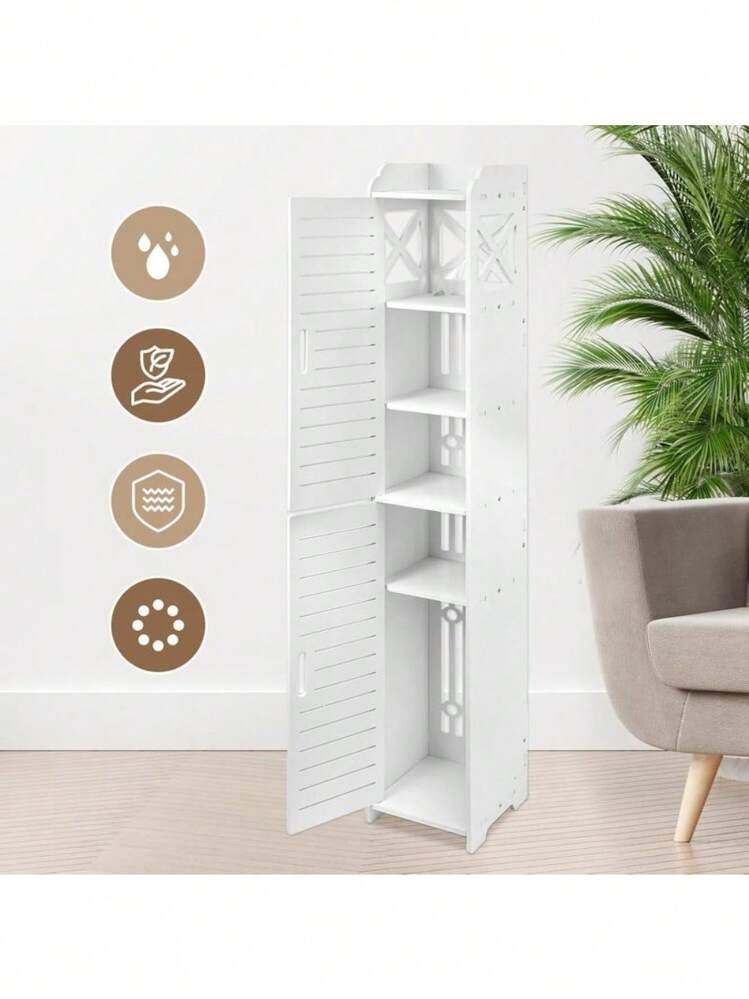 Stylish White Floor Cabinet – Bathroom Storage & Display Unit Ideal For Living Room, Kitchen & Office Spaces - خزانة حمام، بيضاء مجوفة - مشاهدة 1