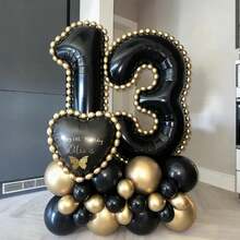 Juego de globos de columna digital negros con globos de papel de aluminio en forma de corazón para decoración de cumpleaños, graduación y aniversario - 38 - Ver 7