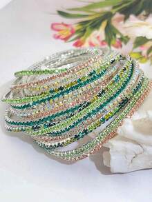 12pcs Set Fashionable White Crystal Elastic Bracelets For Women, Suitable For Parties - Elastic Bracelet - View 35
