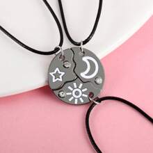 3入組太陽月亮星星吊墜項鍊，最好的朋友BFF友誼情侶項鍊，時尚珠寶