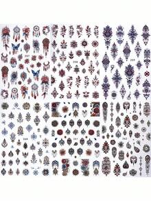 2/6 件 3D 波西米亚风格指甲贴纸，神秘哥特式曼陀罗花卉印花贴花雕刻美甲装饰贴片，美甲配件工具，美甲用品 - 彩色 - 查看 6