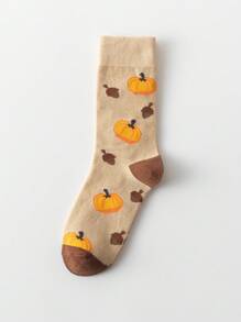 1 Pair/3 Pairs Men's Comfortable Casual Halloween Pumpkin Pattern Mid-Calf Socks, Fall - Multicolor - View 11