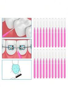 5/20/50/100支装成人直牙线棒，清洁牙缝，正畸牙缝，牙齿清洁，软毛牙间刷，正畸牙线棒，一次性牙间清洁器（粉色） - 彩色 - 查看 2