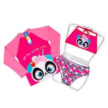 Kit Praia Infantil Biquíni Estampado + Camisa UV50 Proteção Solar Menina Piscina Verão (1 a 6 Anos) - Rosa chiclete - Visão 3