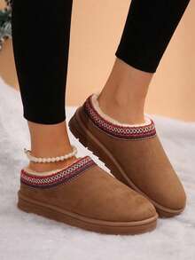 Botas de nieve tipo slip-on para mujer con forro térmico, suela gruesa, de caña corta, versátiles para otoño e invierno, antideslizantes, cálidas, lavables, con suela suave para interior y exterior - Camel - Ver 1